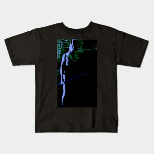 Portrait, digital collage and special processing. Dark fantasy. Man with spike. Green and light blue. Kids T-Shirt